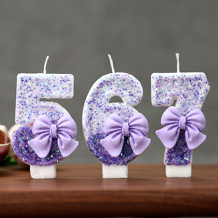 Holiday Candle Set - Creatieve Glitter Geleidelijk Verloopende Paarse Strik